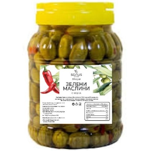 Sanus Pro Olive - Зелени маслини с чушка 1kg. Sanus Pro Olive - Зелени маслини с чушка 1kg.